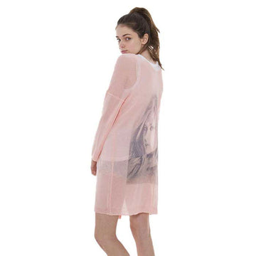 Solid Portrait Print on Back Cardigan Top in Pink view 2 - Print Cardigan