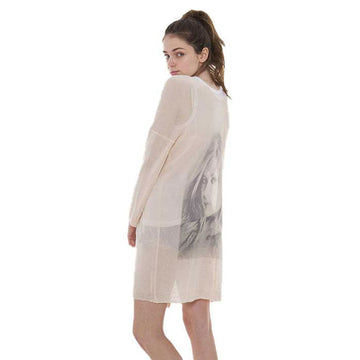 Solid Portrait Print on Back Cardigan Top in White - Print Cardigan