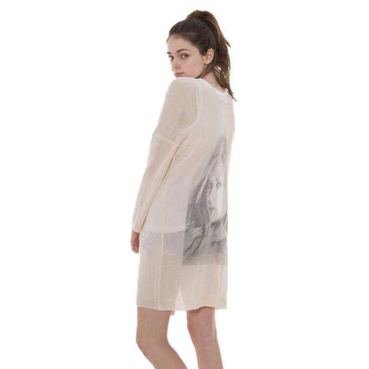 Solid Portrait Print on Back Cardigan Top in White - Print Cardigan