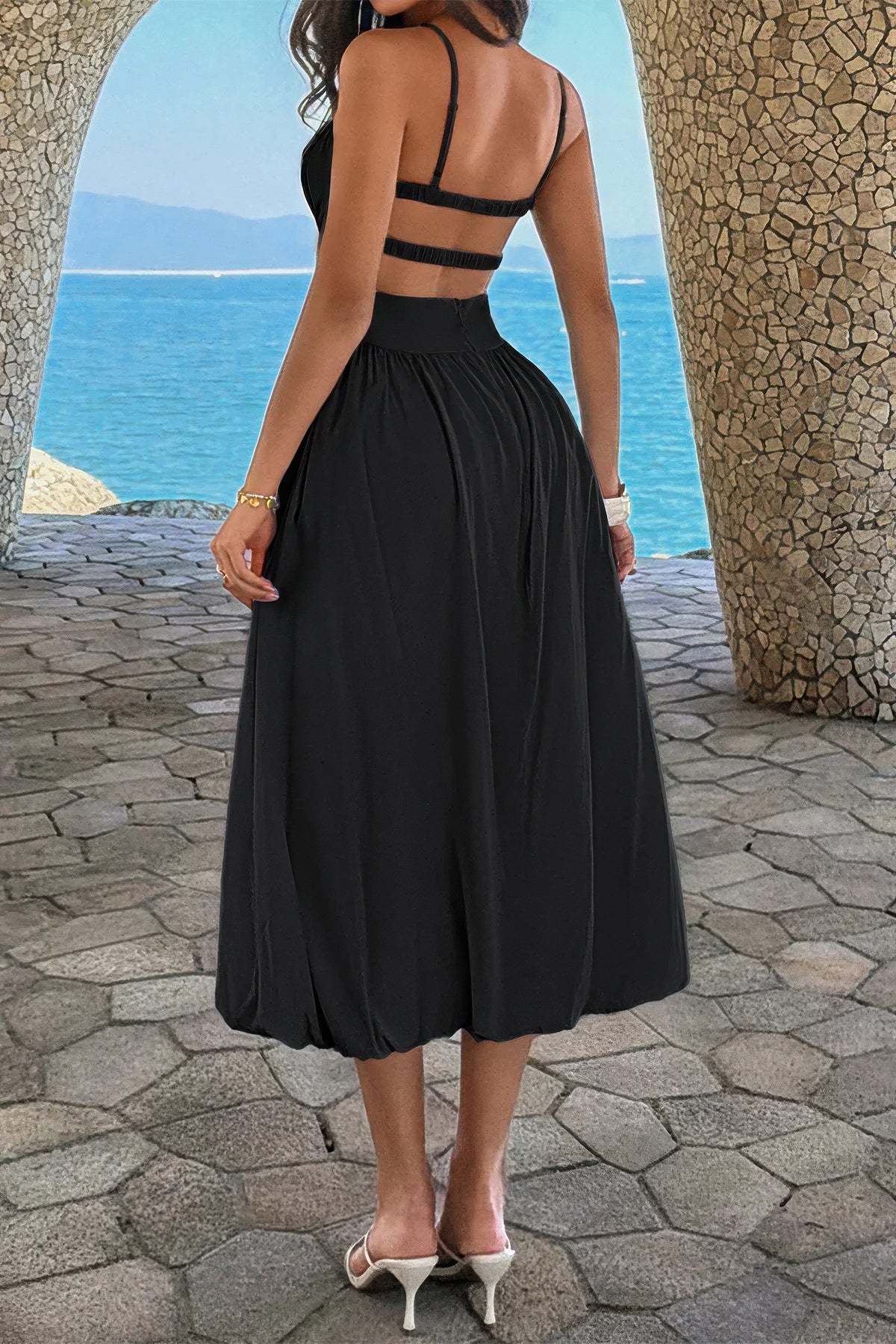 Solid Sleeveless Ruched Bust a Line Dress - MeeeShop Women's Fashion