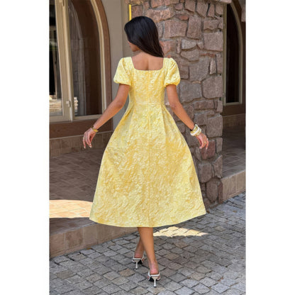 Solid Square Neck Puff Sleeve Midi Dress view 5 - Solid Square Neck Dress