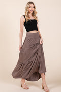 Solid Tiered Ruffle Skirt Mocha (skirt) - solid layered skirt, solid tiered dress, solid tiered maxi sk - shop at us.meeeshop