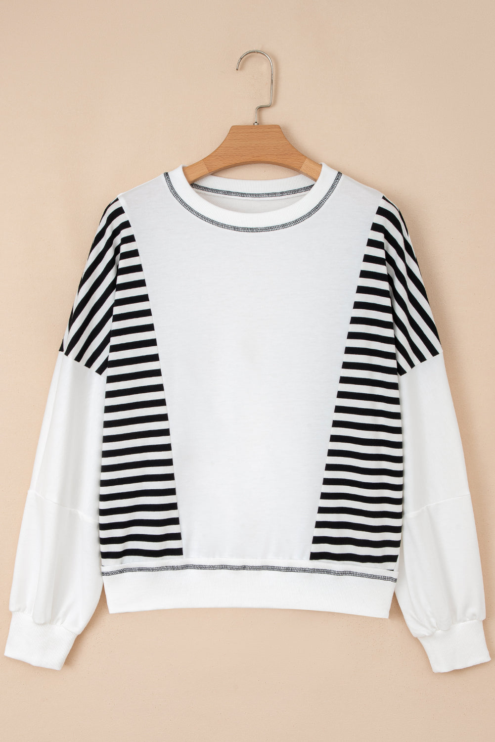 sophie striped colorblock Sophie Striped Colorblock Patchwork Oversized Sweatshirt - Black view 4 (top) - shop at us.meeeshop