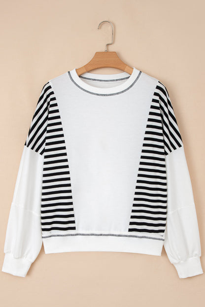 sophie striped colorblock Sophie Striped Colorblock Patchwork Oversized Sweatshirt - Black view 4 (top) - shop at us.meeeshop