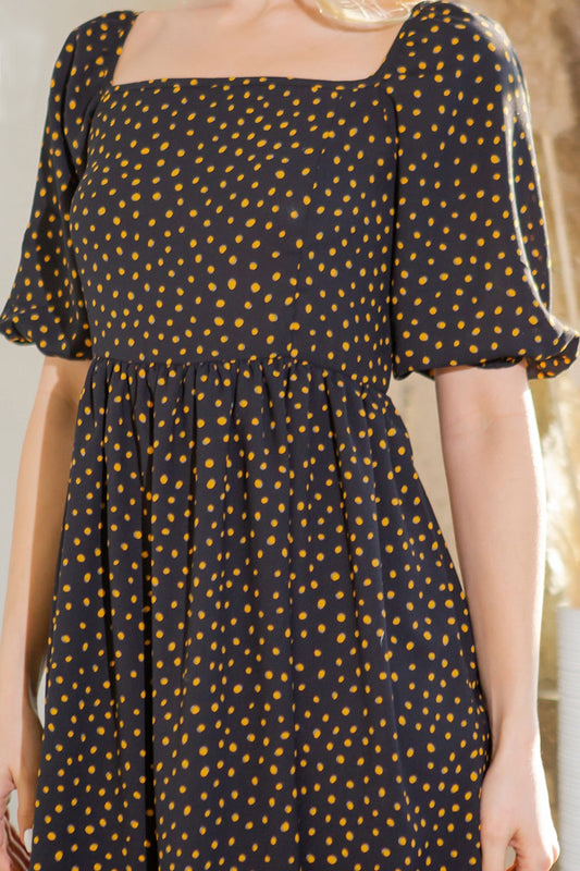 Spagetti Tie Back Puff Sleeve Woven Dress in Black - Spaghetti Strap Puff Dress