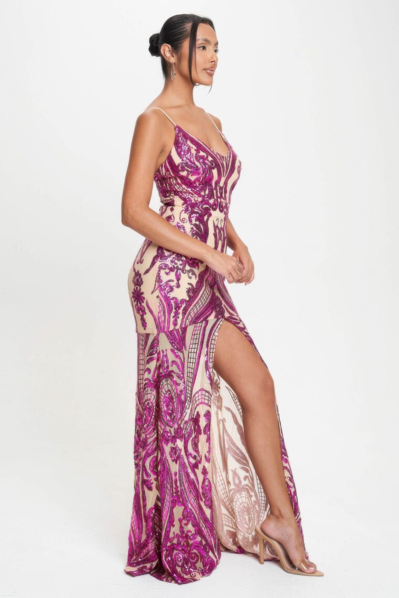 Spaghetti Strap Art Deco Sequins Maxi Dress in L view 3 - Spaghetti Strap Dress Maxi