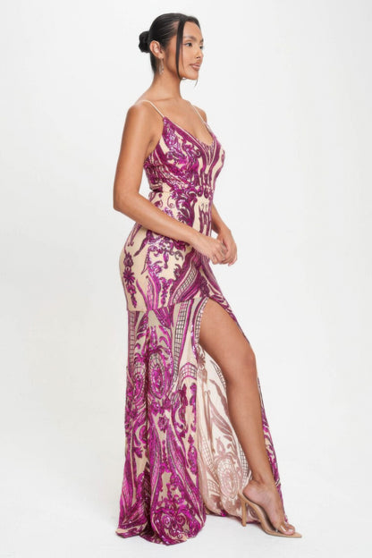 Spaghetti Strap Art Deco Sequins Maxi Dress in L view 3 - Spaghetti Strap Dress Maxi