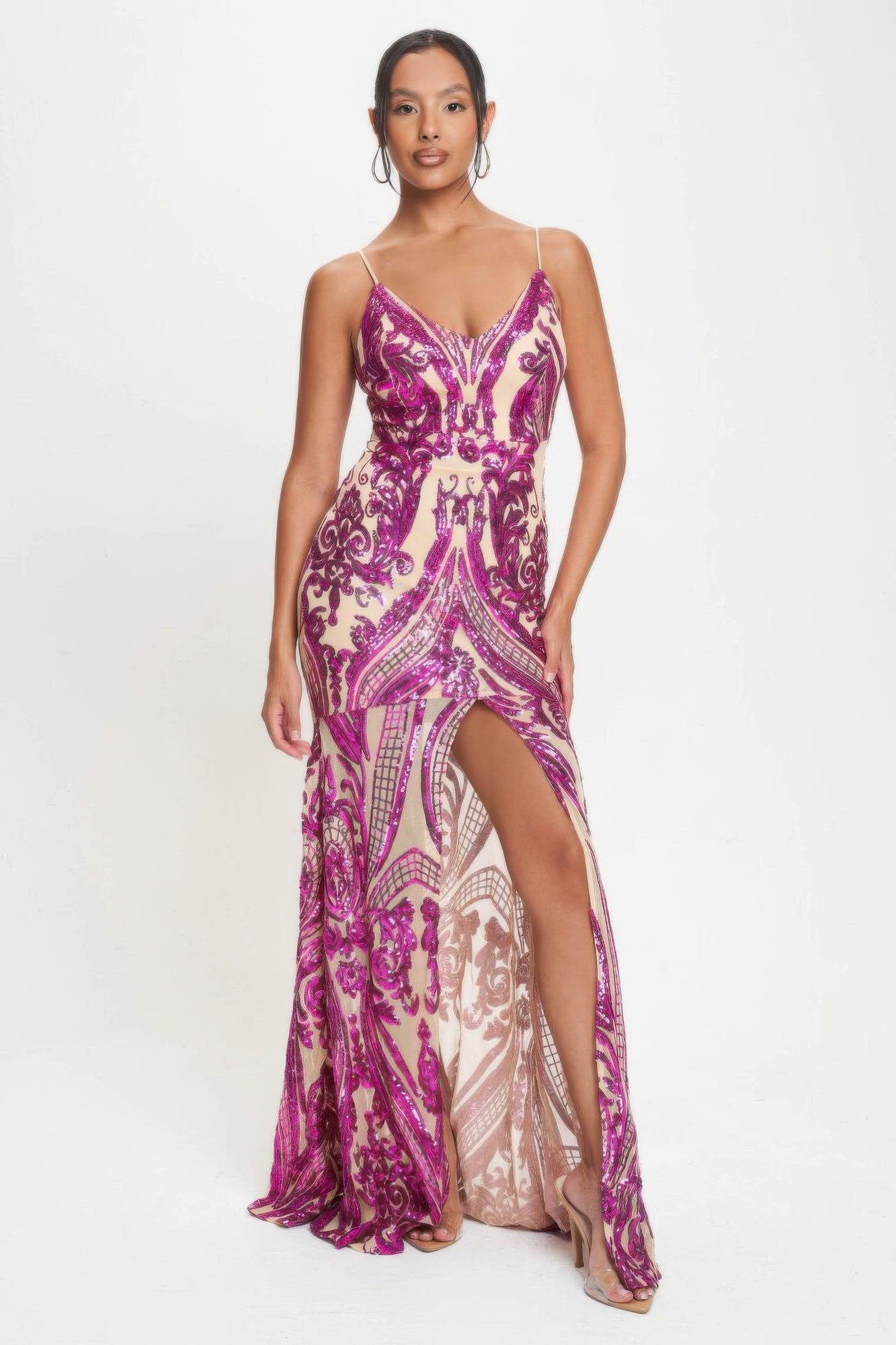 Spaghetti Strap Art Deco Sequins Maxi Dress in M view 2 - Spaghetti Strap Dress Maxi