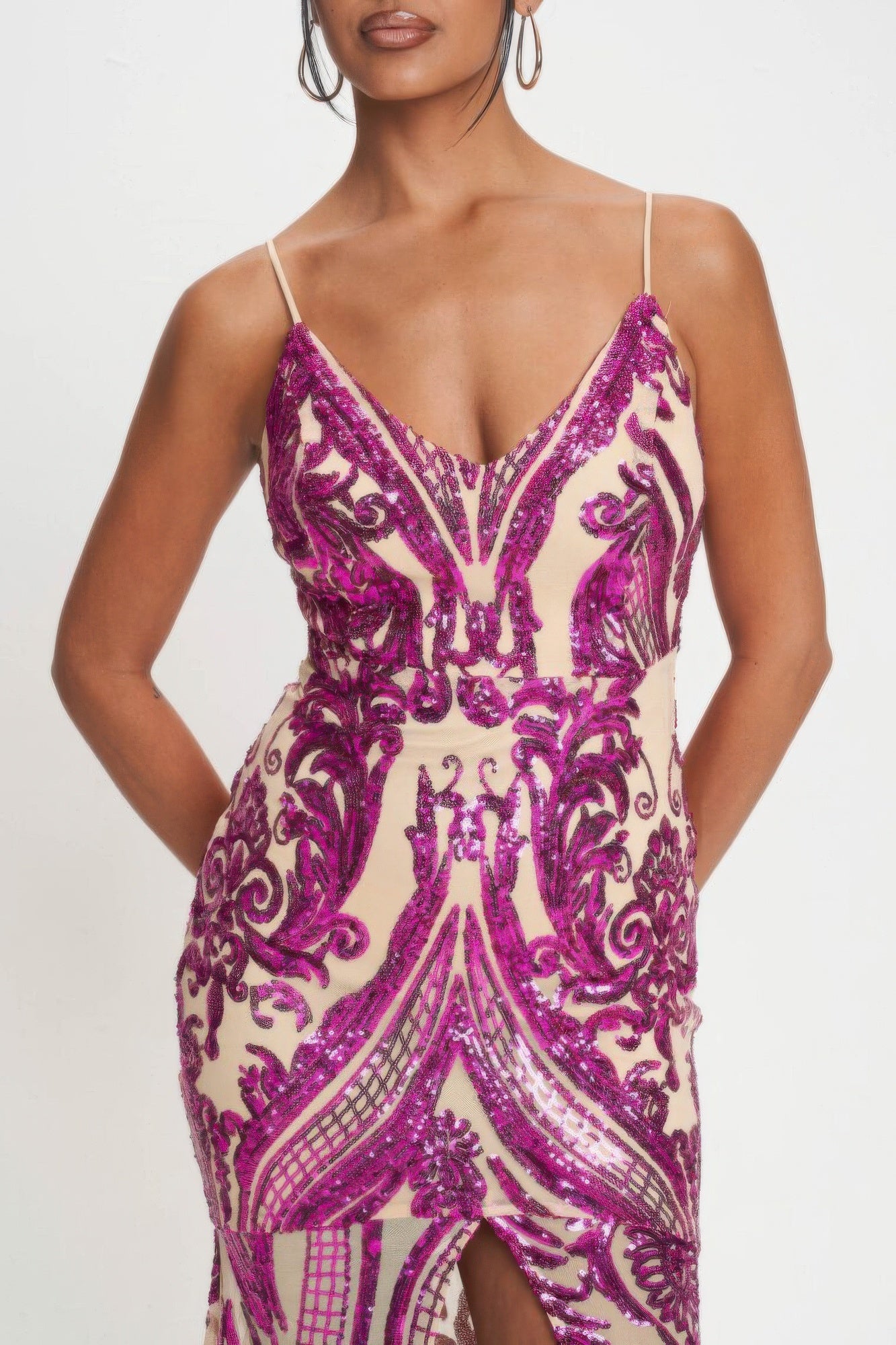 Spaghetti Strap Art Deco Sequins Maxi Dress view 4 - Spaghetti Strap Dress Maxi