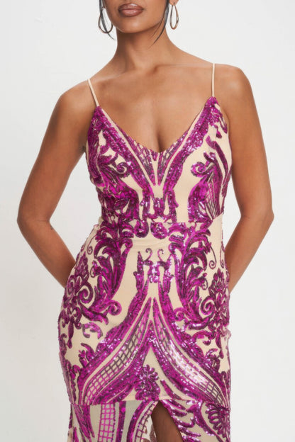 Spaghetti Strap Art Deco Sequins Maxi Dress view 4 - Spaghetti Strap Dress Maxi