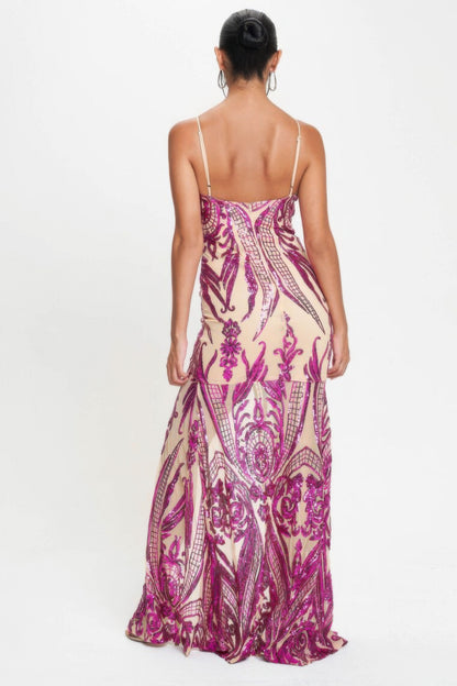 Spaghetti Strap Art Deco Sequins Maxi Dress view 5 - Spaghetti Strap Dress Maxi