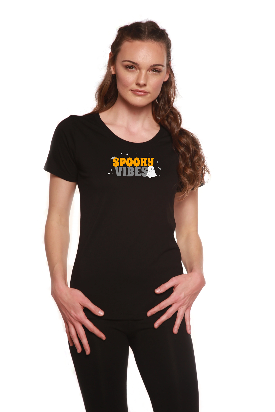 Spooky Vibes Women's Bamboo/cotton Short Sleeve Scoop Neck Printed T-shirt in Medium - Spooky Vibes Shirt (top)