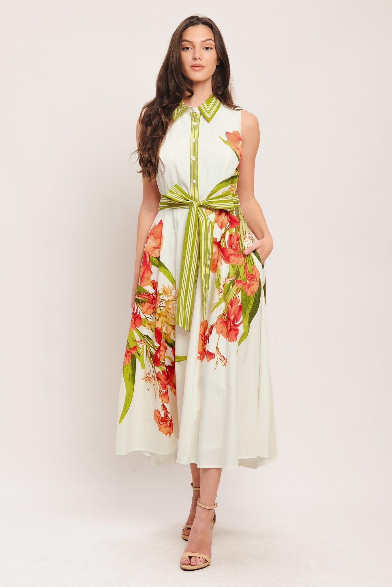 Spring Heirloom Woven Midi Dress in OFF WHITE