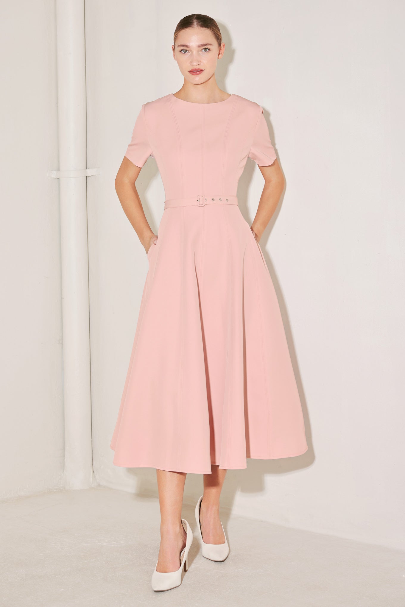 spring icon pink Spring Icon Pink Woven Midi Dress PINK (dress) - shop at us.meeeshop
