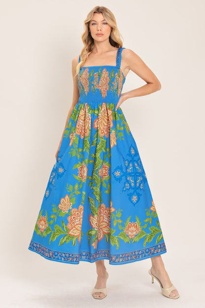 Springtime in Paris Woven Midi Dress in BLUE