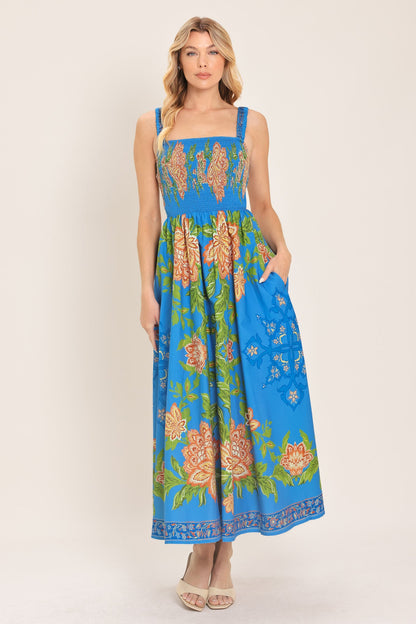 Springtime in Paris Woven Midi Dress in BLUE view 3
