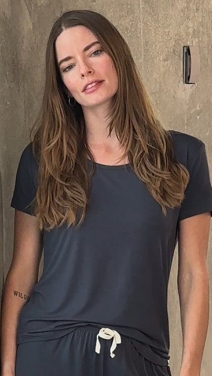 Spun Bamboo Women’s Bamboo Lounge Set - Lounge T-shirt + Lounge Shorts in Large view 9 - Spun Bamboo Clothing (top)