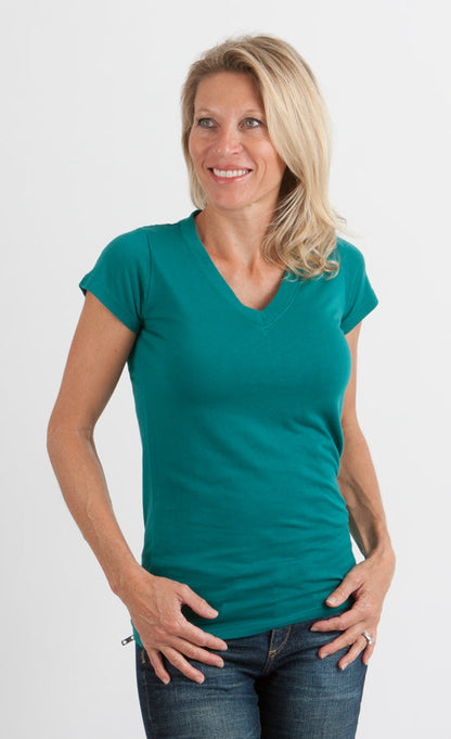 Spun Bamboo Women's Bamboo Viscose/cotton V-neck Cap Sleeve T-shirt in Small view 16 - Spun Bamboo Clothing (top)