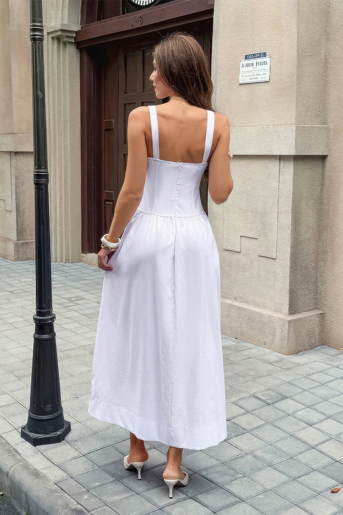 Square Neck a Line Sleeveless Flowy Long Dress - MeeeShop Women's Fashion