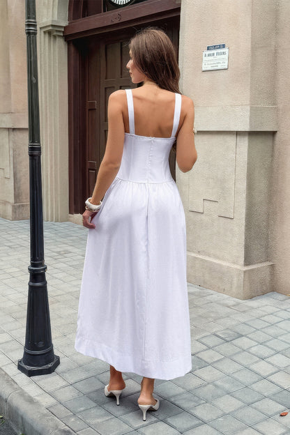 Square Neck a Line Sleeveless Flowy Long Dress in White view 3 - Square Neck Flowy Dress