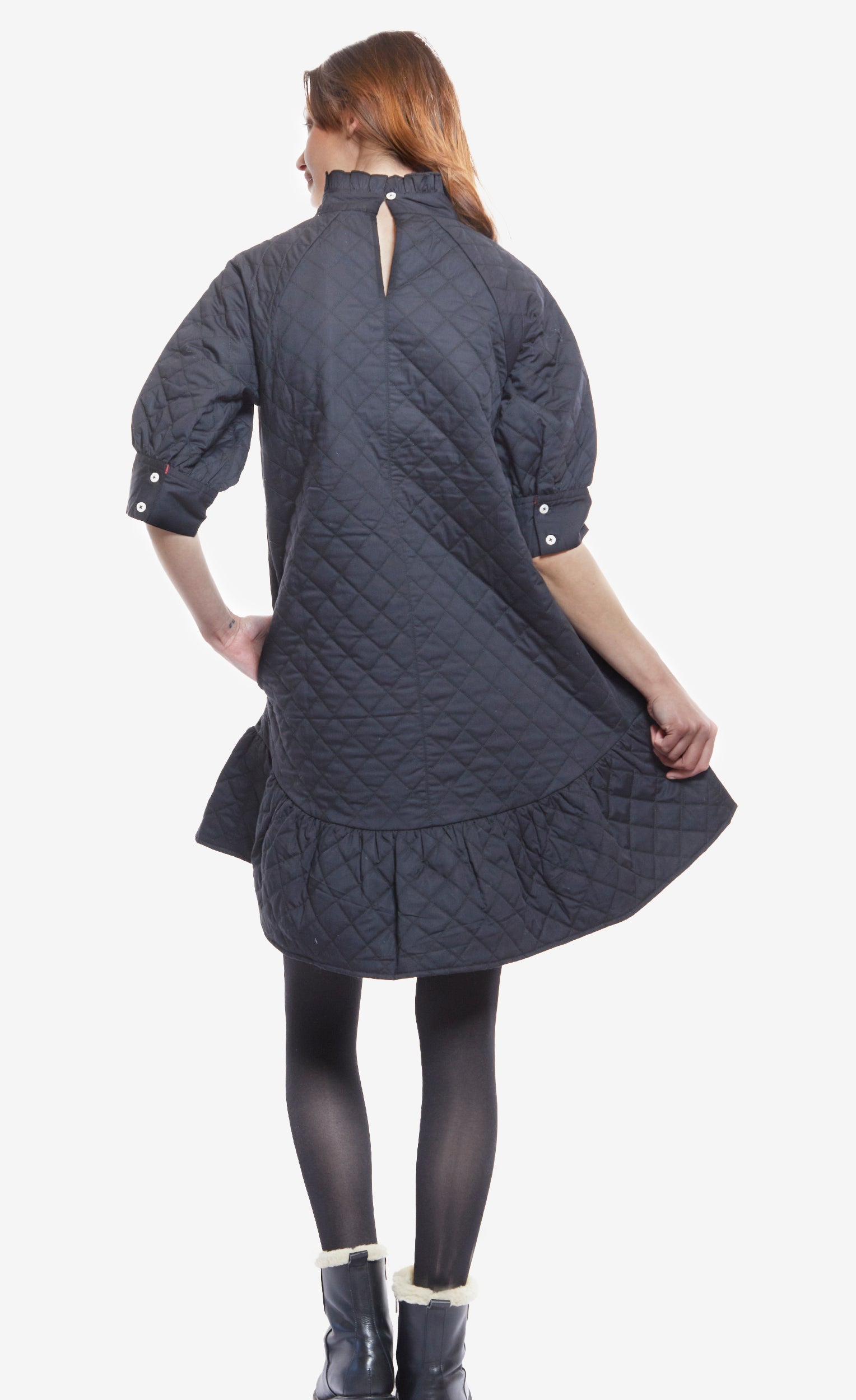 St. Tropez Softly Quilted Black Poplin Dress, Oversized Silhouette in XL view 5 - Relaxed Fit