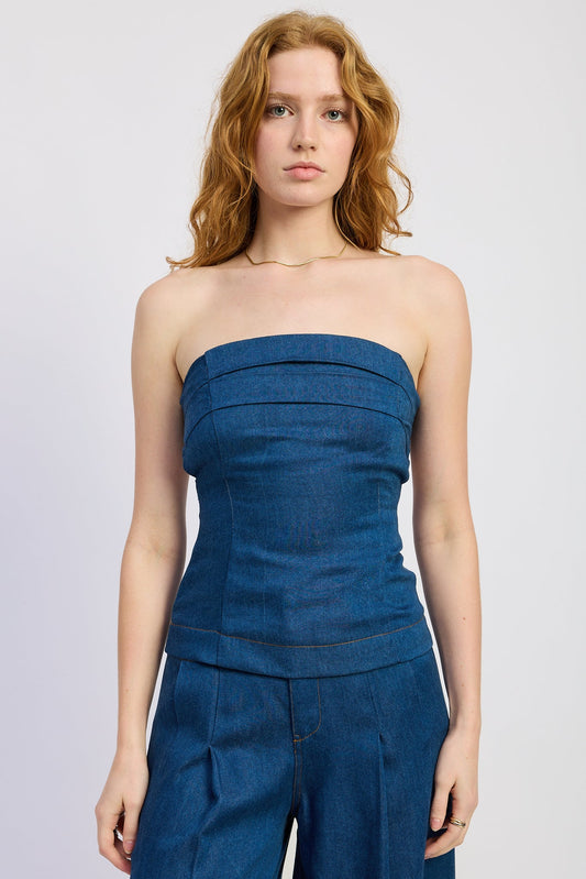 Starla Tube Top in Med Blue