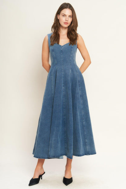 Stars Ahead Denim Midi Dress in MEDIUM INDIGO