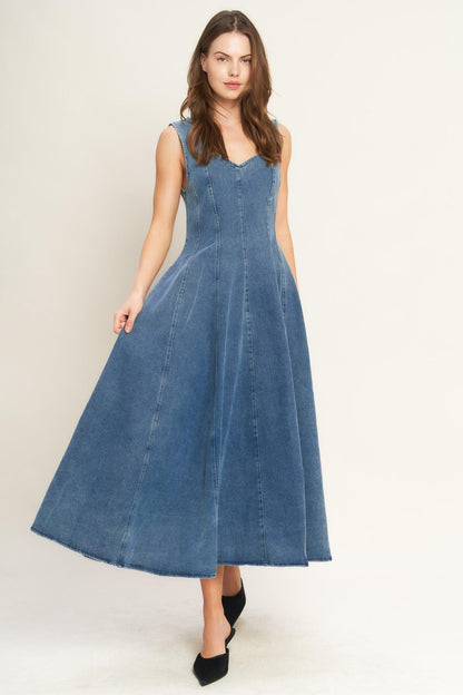 Stars Ahead Denim Midi Dress in MEDIUM INDIGO view 2