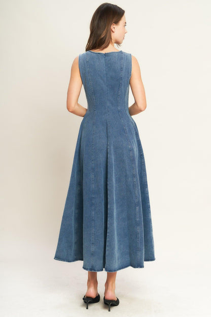 Stars Ahead Denim Midi Dress in MEDIUM INDIGO view 4