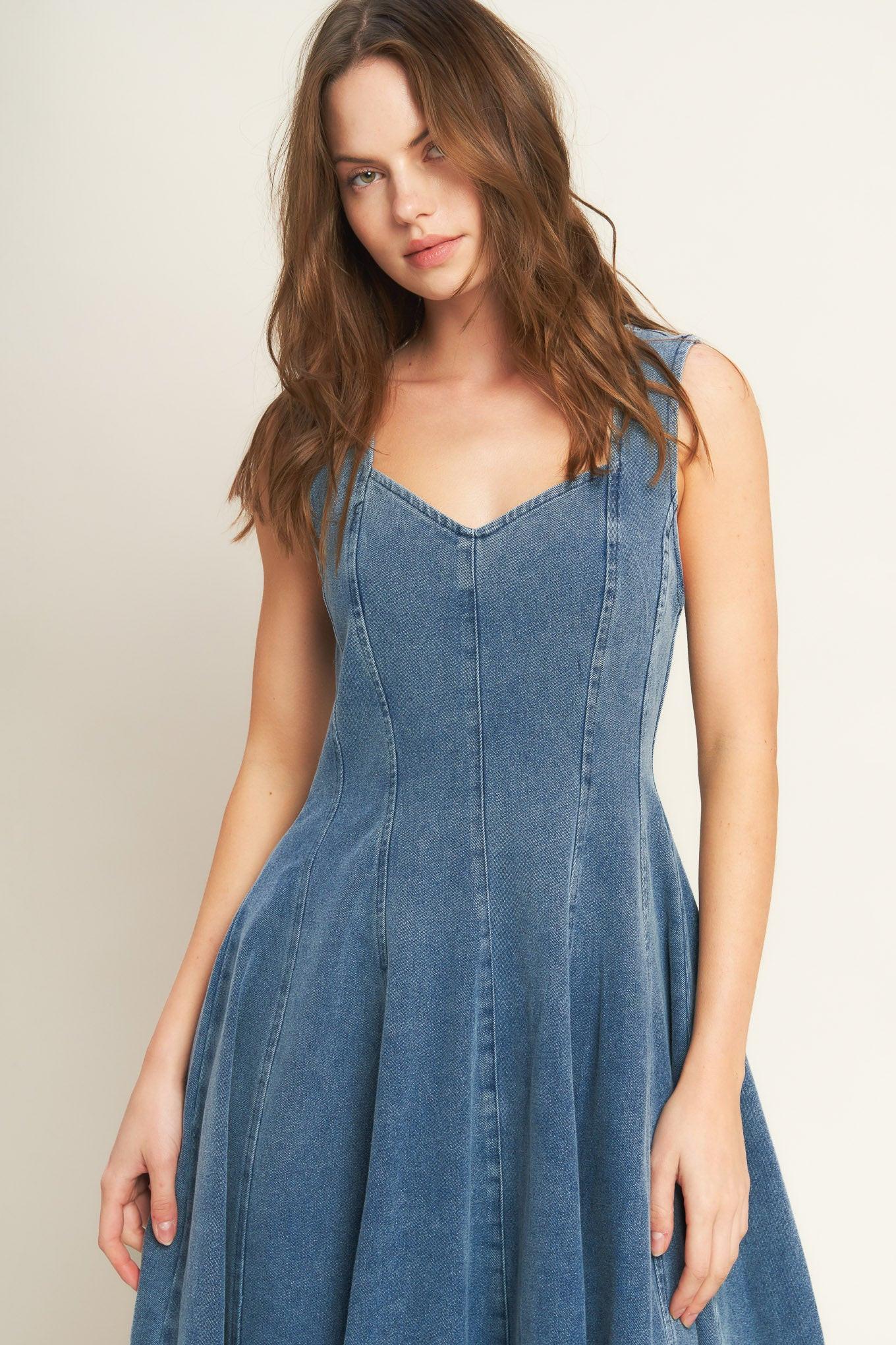 Stars Ahead Denim Midi Dress in MEDIUM INDIGO view 6