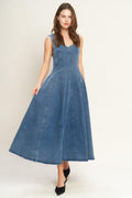 Stars Ahead Denim Midi Dress MEDIUM INDIGO view 2 (dress) - stars ahead, stars dresses, stars mesh dres - shop at us.meeeshop