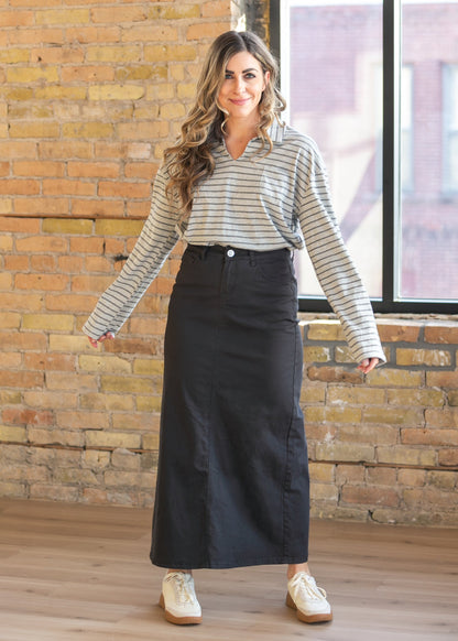 Stella Onyx Black Denim Maxi Skirt in 10 view 5 (dress)