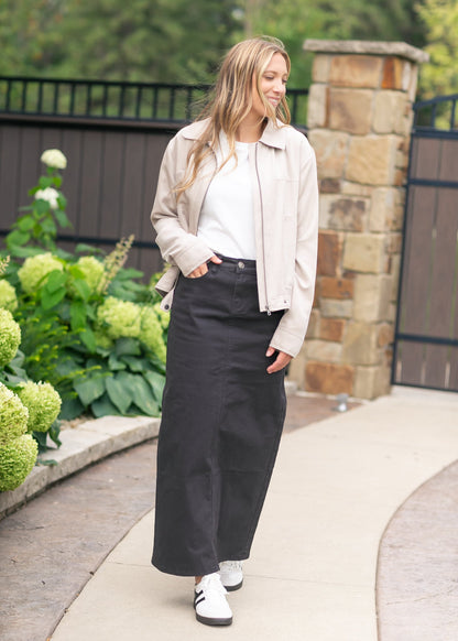 Stella Onyx Black Denim Maxi Skirt in 20 view 10 (dress)