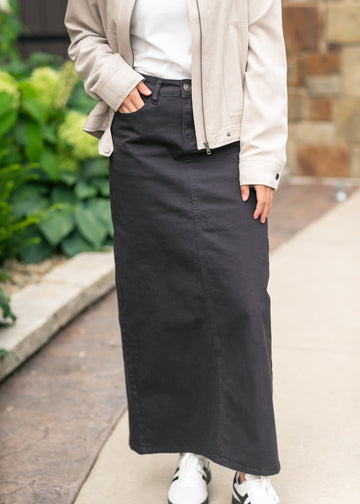 Stella Onyx Black Denim Maxi Skirt in 4 view 2 (dress)
