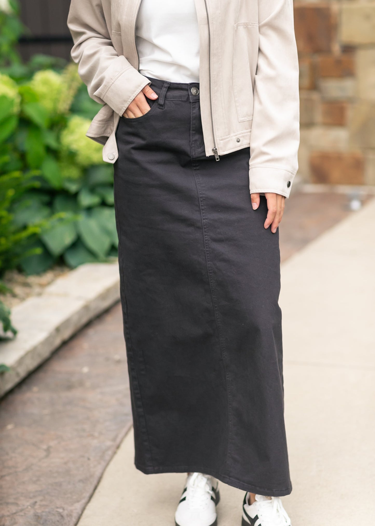 Stella Onyx Black Denim Maxi Skirt in 4 view 2 (dress)