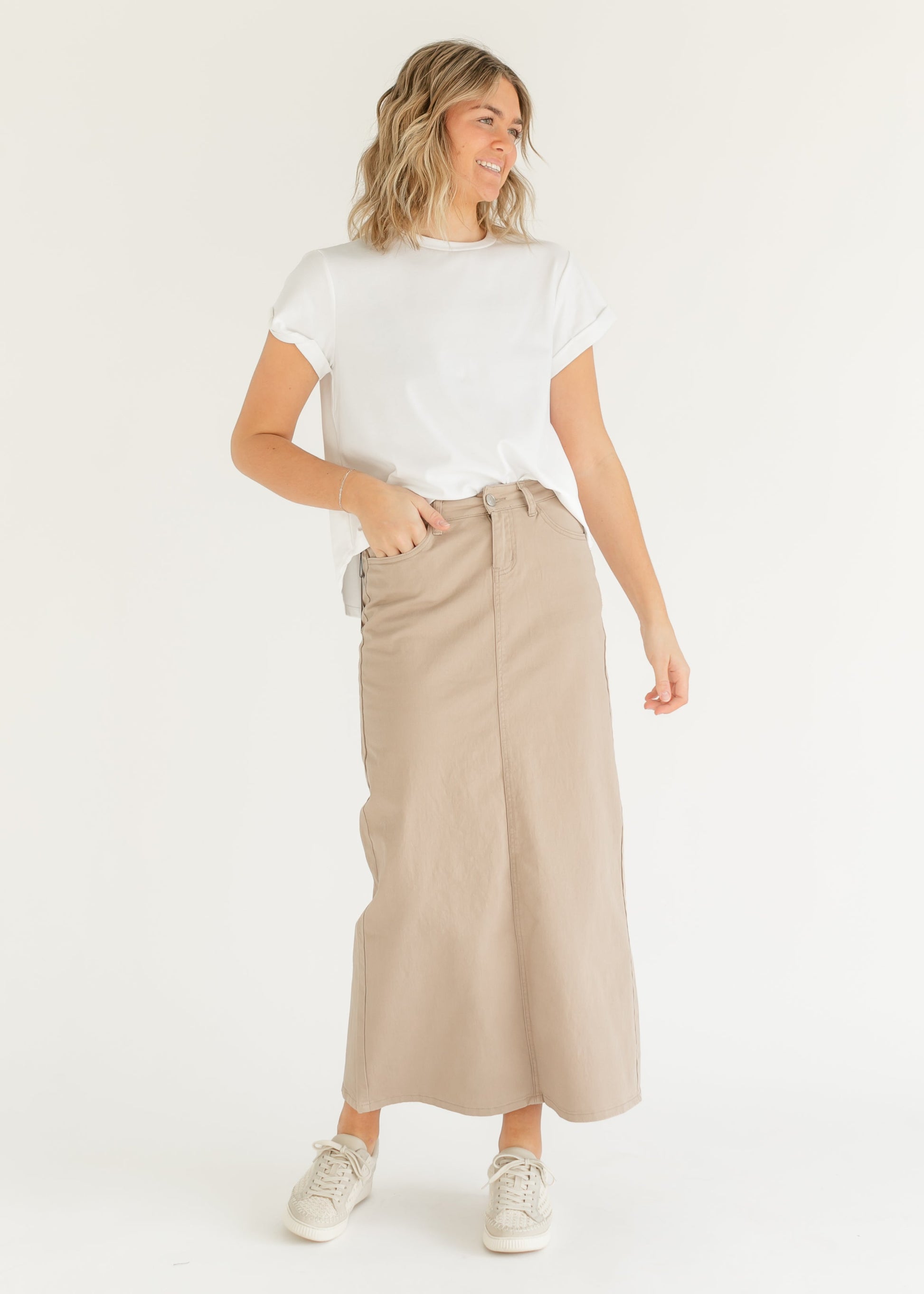 Stella Simply Taupe Denim Maxi Skirt in 12 view 6 (dress)