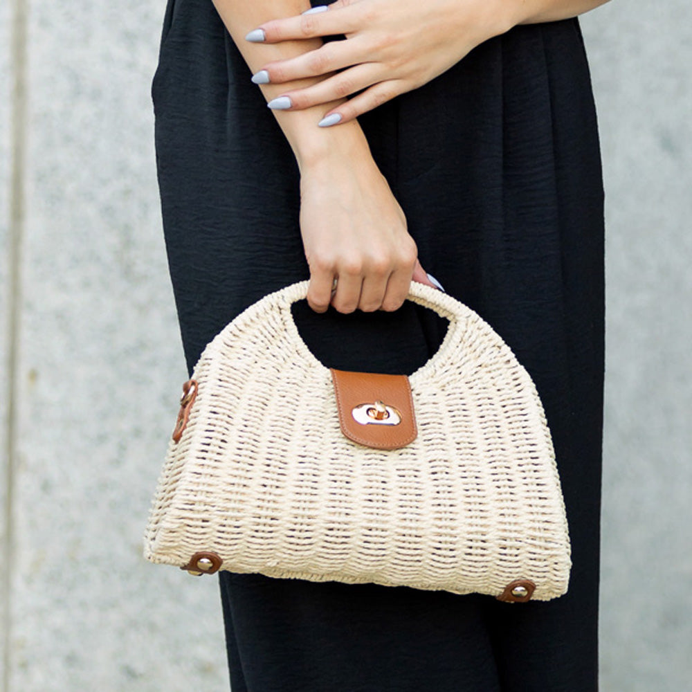 Stella Woven Straw Top Handle Crossbody Bag - MeeeShop Women's Fashion