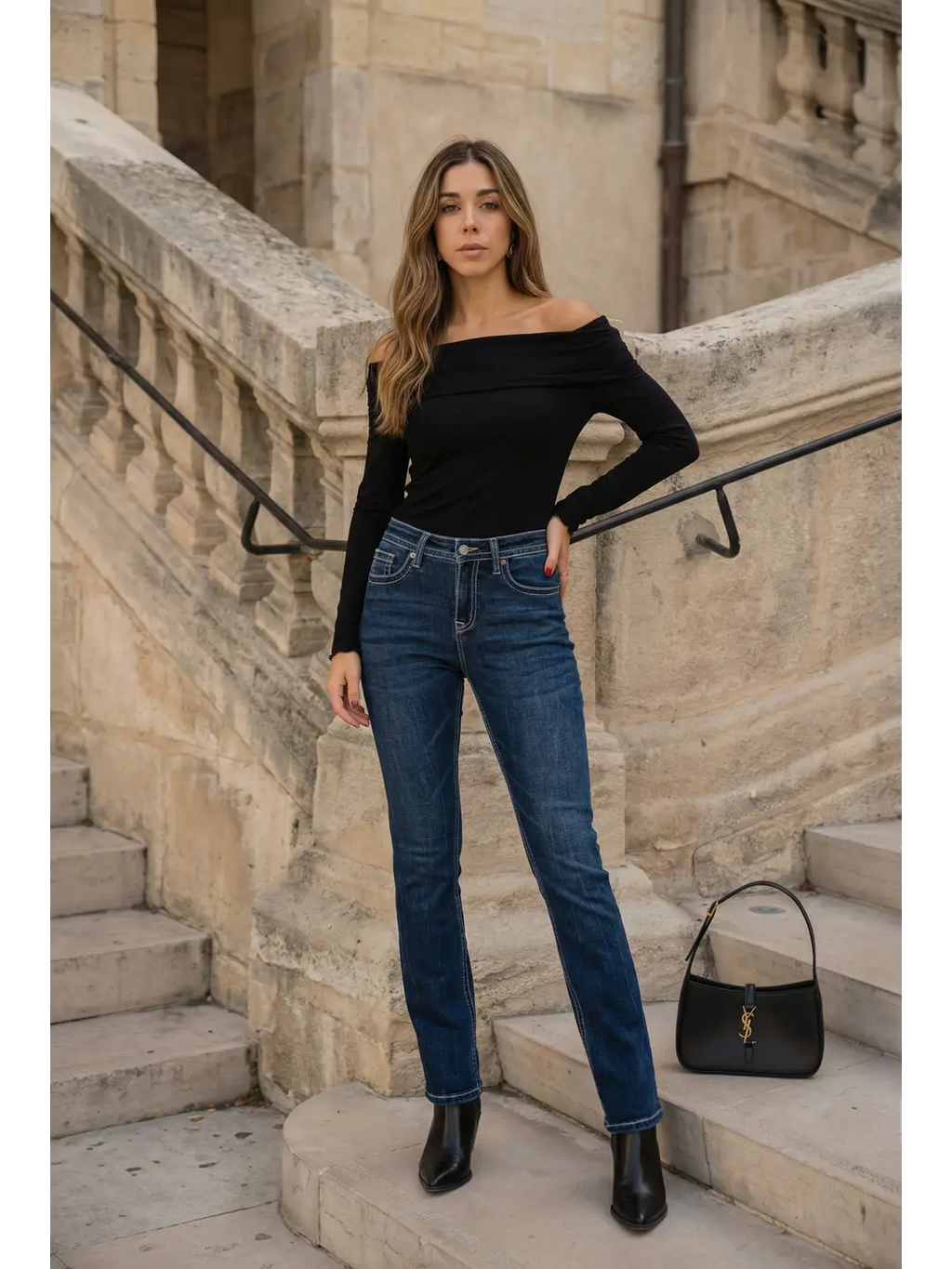 Stevie Tummy Control High Rise Slim Flare Jeans (dark Wash) 1 (24) (bottom) - wash jeans, dark wash jea - shop at us.meeeshop