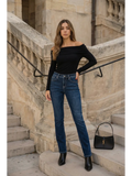 Stevie Tummy Control High Rise Slim Flare Jeans (dark Wash) 1 (24) (bottom) - wash jeans, dark wash jea - shop at us.meeeshop