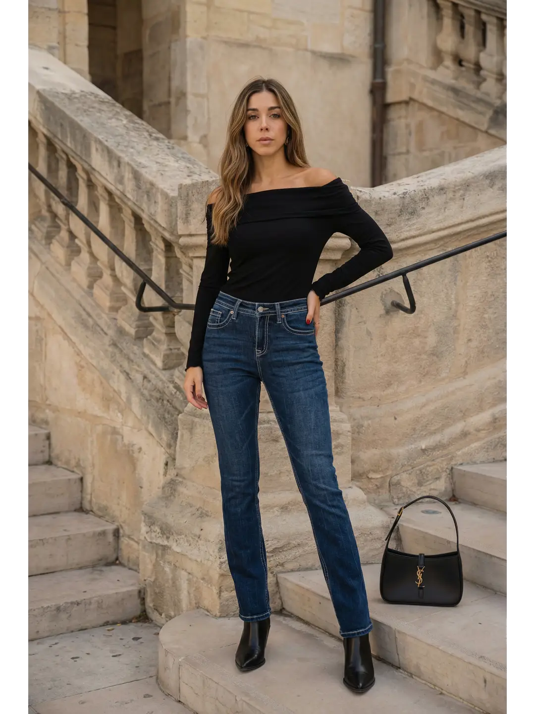 Stevie Tummy Control High Rise Slim Flare Jeans (dark Wash) in 1 (24) - High-Waisted - Wash Jeans (bottom)