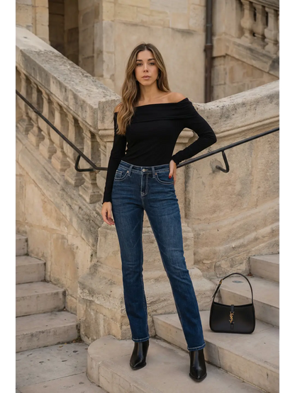 Stevie Tummy Control High Rise Slim Flare Jeans (dark Wash) in 1 (24) - High-Waisted - Wash Jeans (bottom)