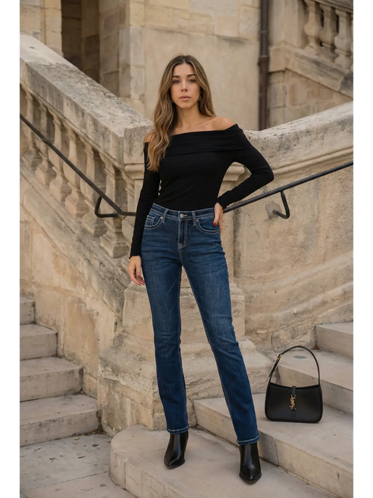 Stevie Tummy Control High Rise Slim Flare Jeans (dark Wash) in 1 (24) - High-Waisted - Wash Jeans (bottom)