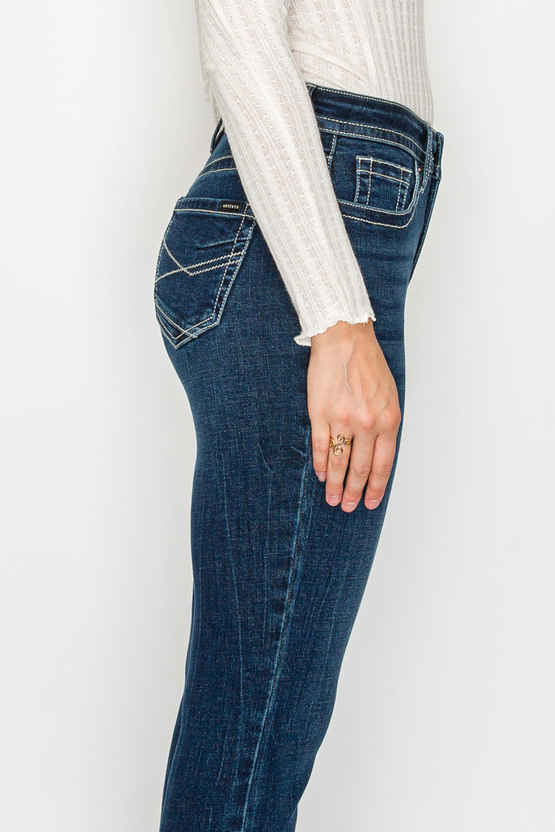 Stevie Tummy Control High Rise Slim Flare Jeans (dark Wash) in 5 (26) view 3 - High-Waisted - Wash Jeans (bottom)