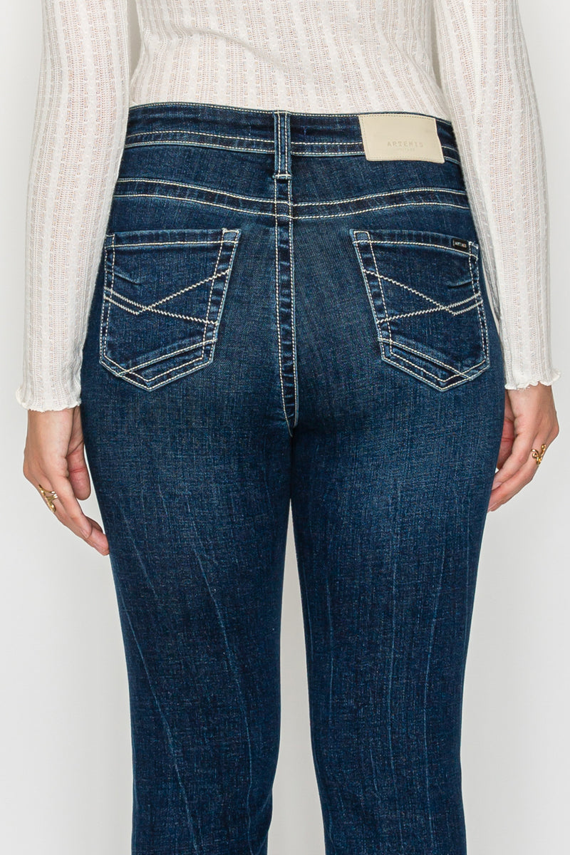 Stevie Tummy Control High Rise Slim Flare Jeans (dark Wash) in 7 (27) view 4 - High-Waisted - Wash Jeans (bottom)