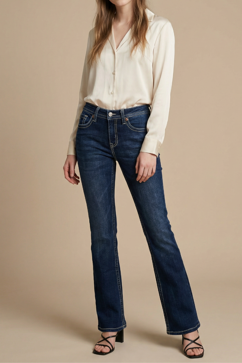 Stevie Tummy Control High Rise Slim Flare Jeans (dark Wash) in 9 (28) view 5 - High-Waisted - Wash Jeans (bottom)