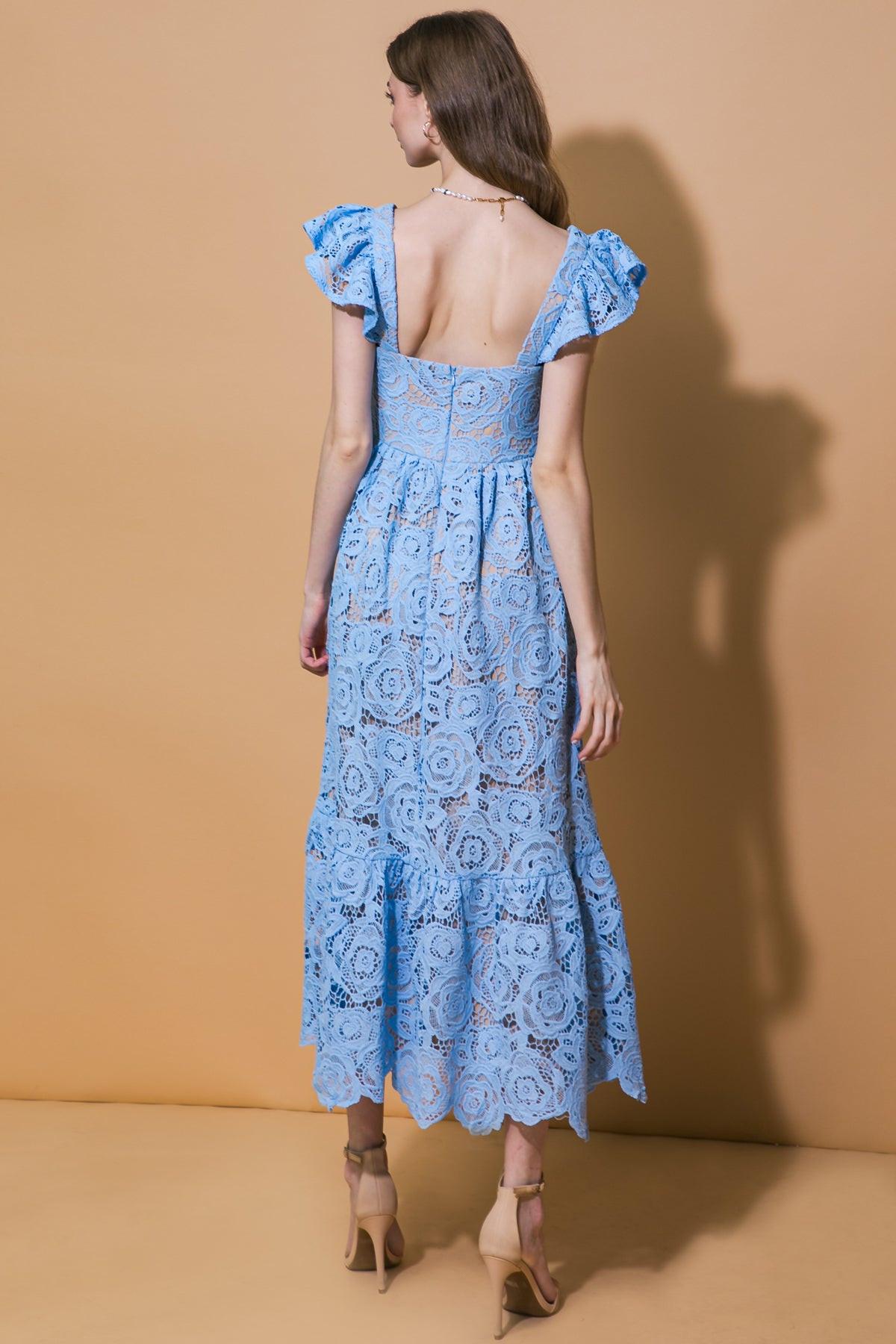 Still Thinking Lace Midi Dress in BABY BLUE view 3 - Still Thinking Shirt