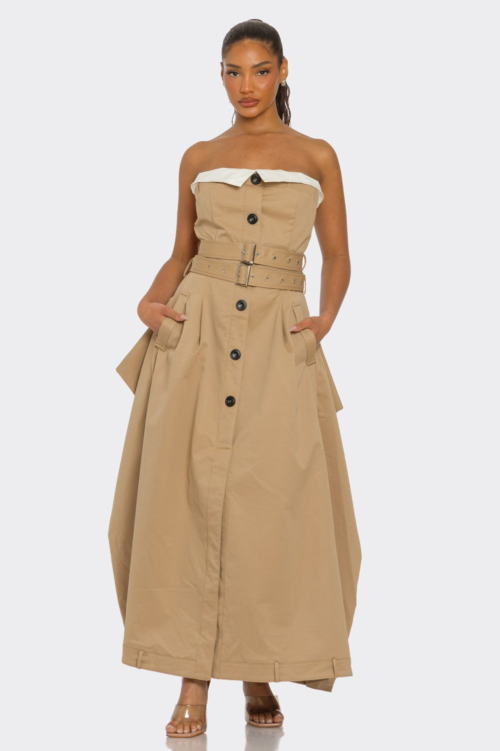 Strapless Belted Trench Maxi Dress 2XL view 6 (dress) - strapless belted dress zara, maeve strapless be - shop at us.meeeshop