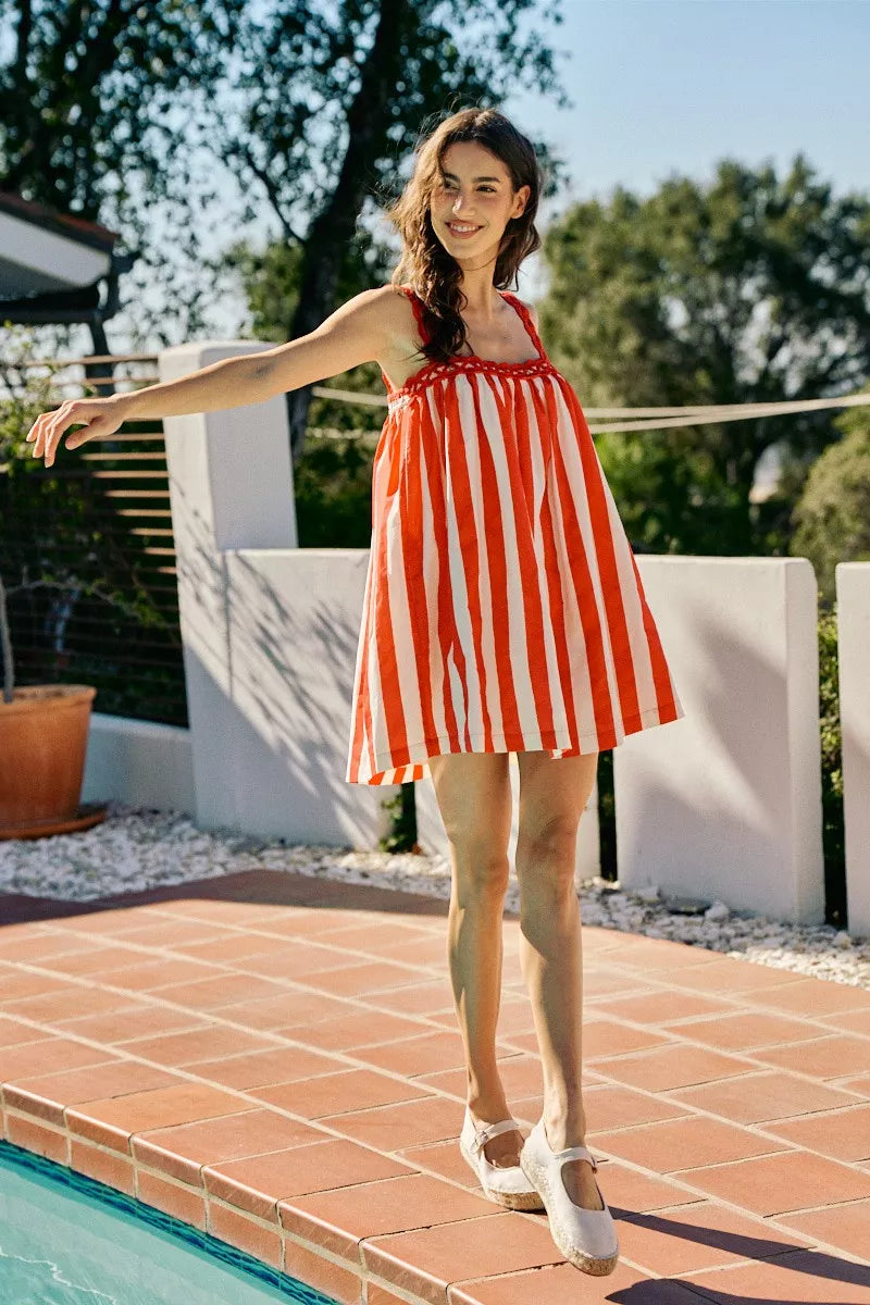stripe cotton scallop So Me Stripe Cotton Scallop Side Pocket Lined Mini Dress view 11 (dress) - shop at us.meeeshop