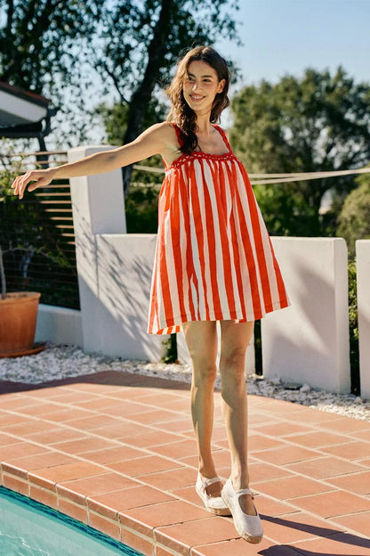 stripe cotton scallop So Me Stripe Cotton Scallop Side Pocket Lined Mini Dress view 11 (dress) - shop at us.meeeshop