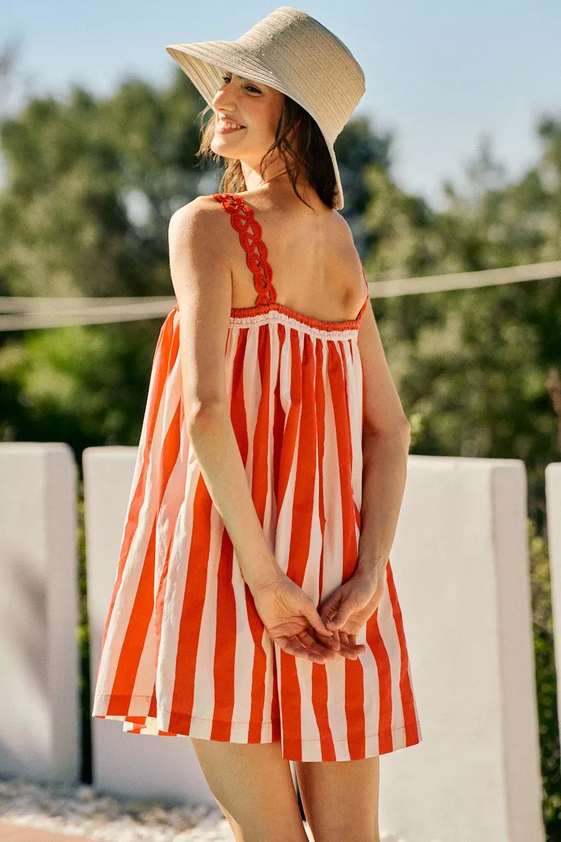 stripe cotton scallop So Me Stripe Cotton Scallop Side Pocket Lined Mini Dress view 3 (dress) - shop at us.meeeshop